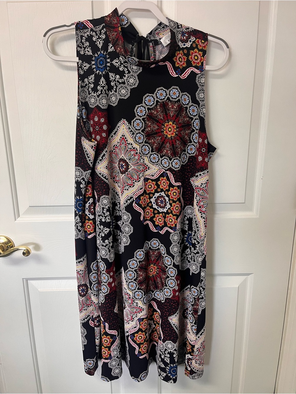 Signature by Robbie Bee Black Midi Dress with Multicolor Medallion Print